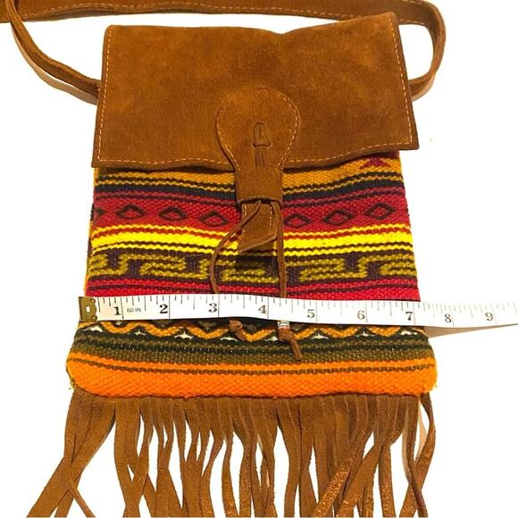 Malky Leather Wool Fringe Small Crossbody Striped Festival Purse Bag - Picture 5 of 8